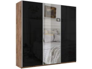 Шкаф-купе Прайм 3-х дверный 1800 два Стекла Черные/Зеркало Крафт табачный