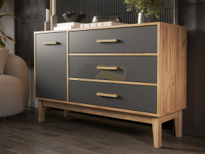 Комод 1 дверь 3 ящика (1200) Кельн Графит, Дуб Крафт