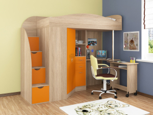 Кровать чердак Теремок 1 Гранд Дуб сонома