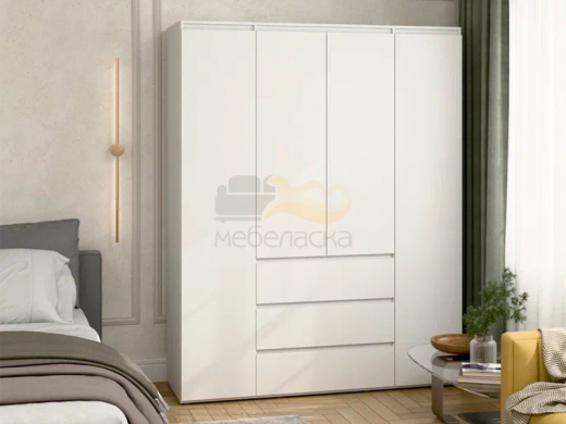 Шкаф 4-хстворчатый с 3-мя ящиками Прайм белый