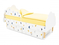 Кровать Stumpa Облако бортик и ящики рисунок Треугольники желтый, синий
